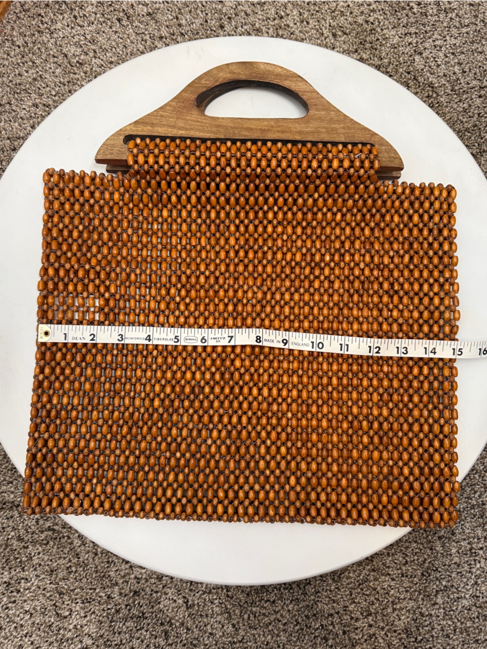 Anthropologie Beaded Wood Handle Tote Brown Lightweight Bag OS - Picture 8 of 8